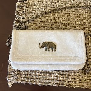 Francesca’s cream/white small purse with Elephant design